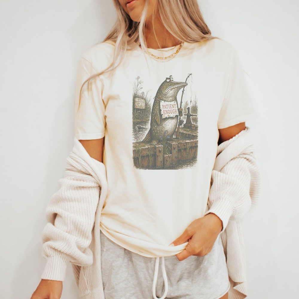Patient Enough Frog Graphic Tee Vintage Fishing Dock Art